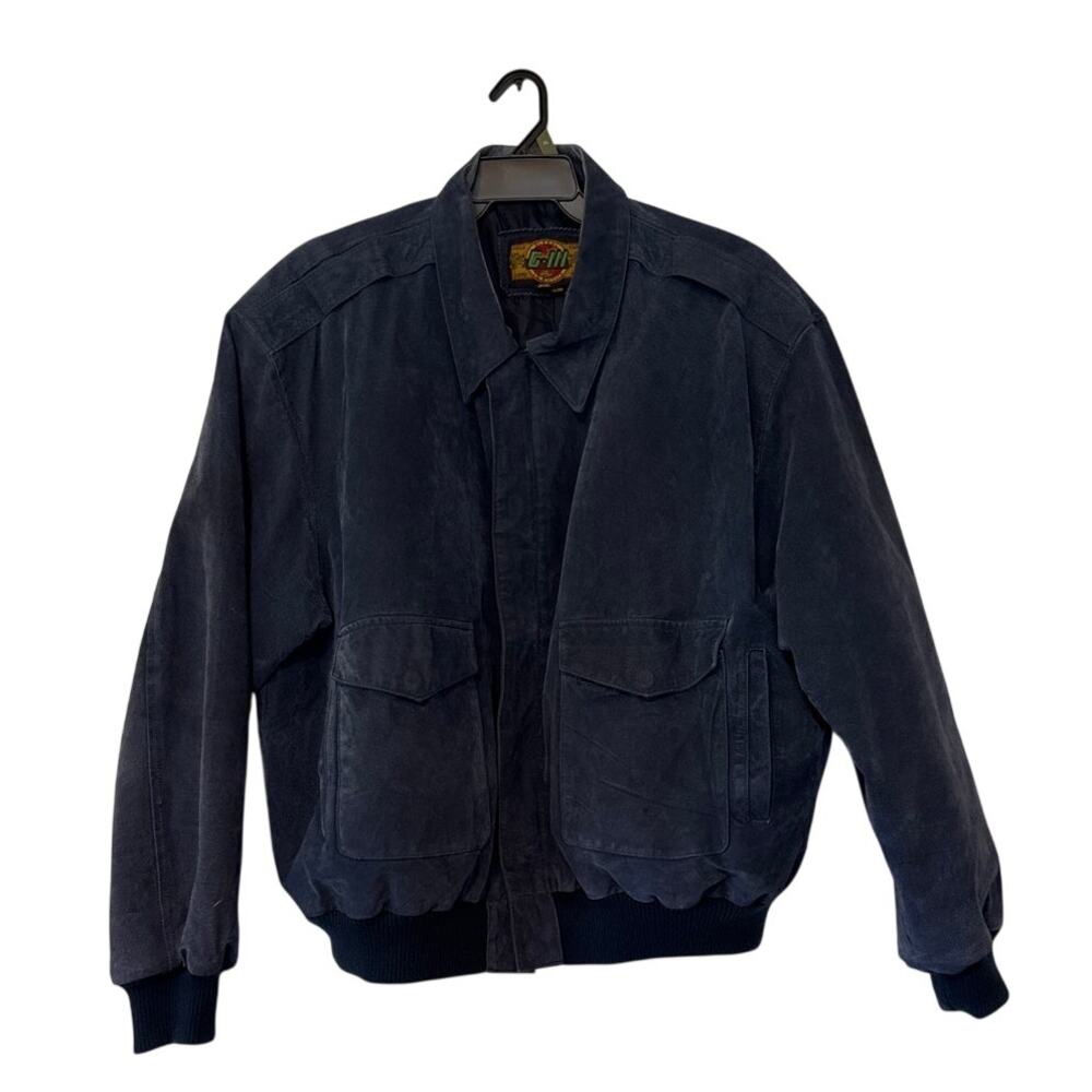 Vintage G-111 Global Identity Men's Blue Suede Leather Bomber Jacket